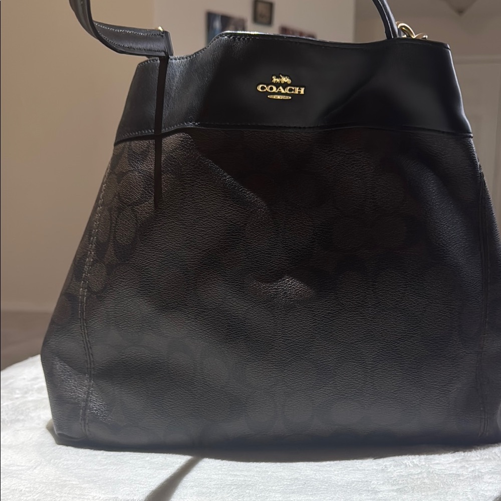 Coach Brown and Black Shoulder Bag with Gold Hardware